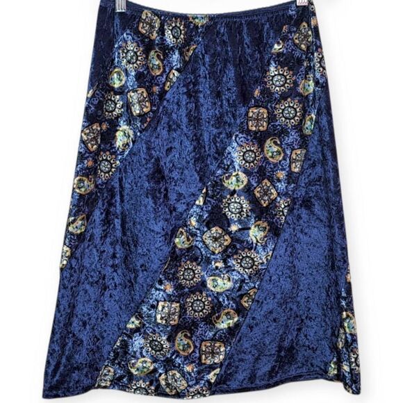 Vintage Dresses & Skirts - Mary-Kate and Ashley Vintage 90s Y2K Blue Velour Boho Paisley Skirt